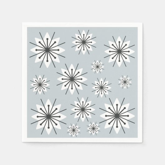 Serviette En Papier Mi-Siècle Moderne Snowflakes Silver (Devant)