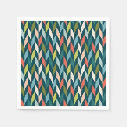 Serviette En Papier Mi-siècle moderne Turquoise et Motif corail (Devant)