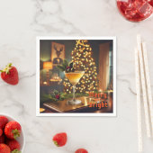 Serviette En Papier Mi-Siècle Noël Joyeux & Cocktail lumineux (En situation)