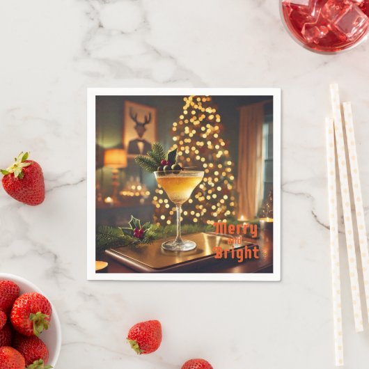 Serviette En Papier Mi-Siècle Noël Joyeux & Cocktail lumineux (En situation)
