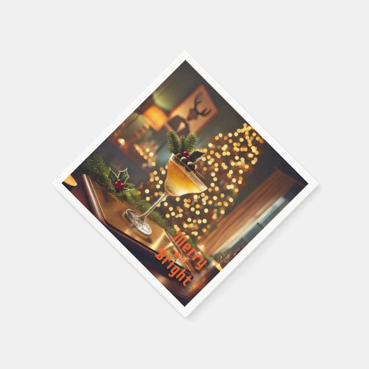 Serviette En Papier Mi-Siècle Noël Joyeux & Cocktail lumineux (Coin)