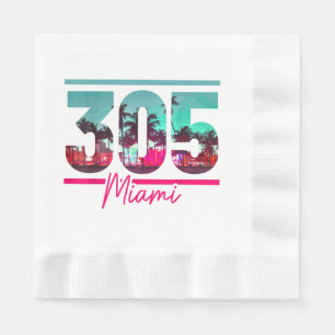 Serviette En Papier Miami 305 Zone Code Floride Palm Trees Vintage Pri