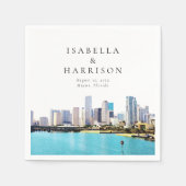 Serviette En Papier MIAMI Florida Destination Voyage Mariage Skyline (Devant)