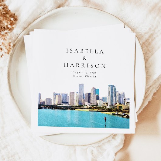 Serviette En Papier MIAMI Florida Destination Voyage Mariage Skyline