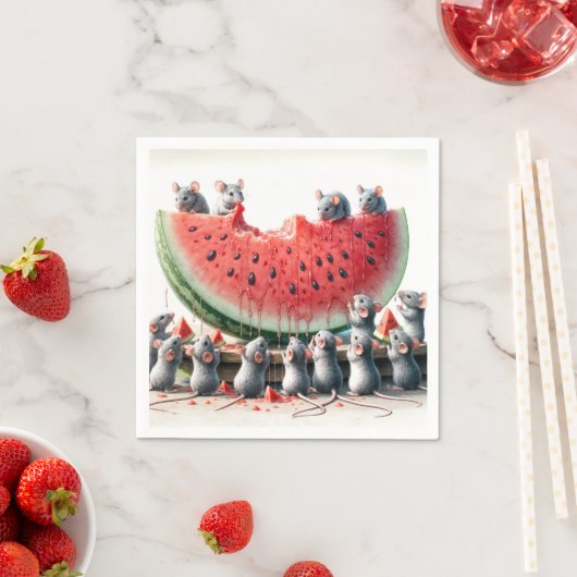 Serviette En Papier Mice On a Juicy Watermelon Wedge (En situation)