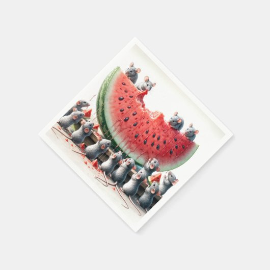 Serviette En Papier Mice On a Juicy Watermelon Wedge (Coin)
