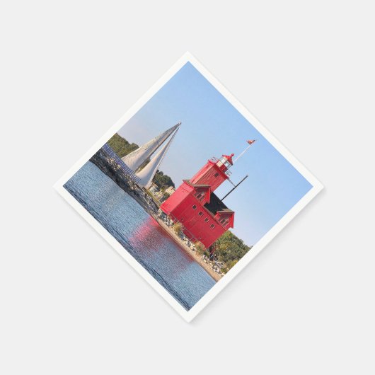 Serviette En Papier Michigan Big Red Lighthouse With Sailboat (Coin)