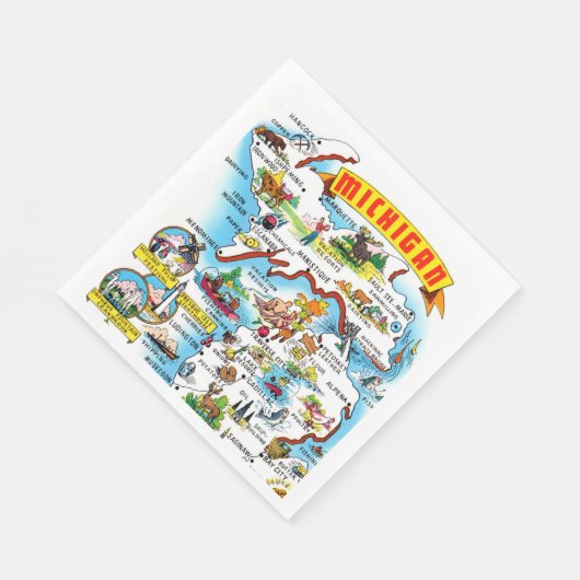 Serviette En Papier Michigan Postcard Map (Coin)