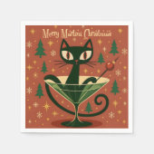 Serviette En Papier Mid Century Black Cat Merry Martini Christmas (Devant)