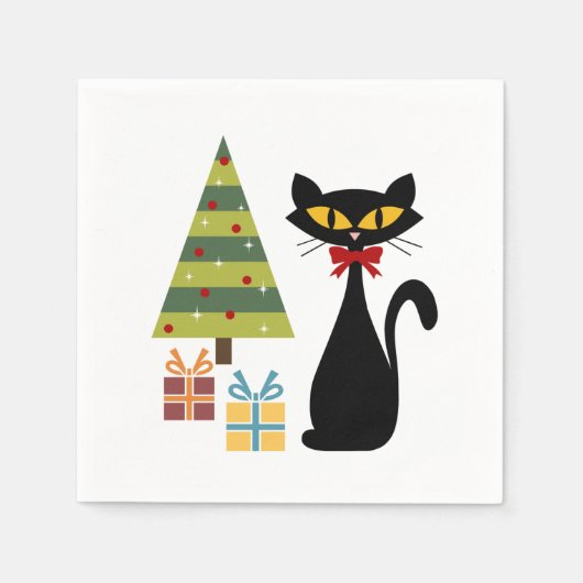 Serviette En Papier Mid Century chat Papier Napkin (Devant)