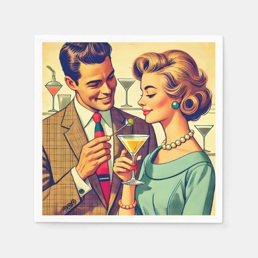 Serviette En Papier Mid Century Cocktail Party Couples - Temptation (Devant)