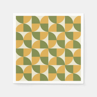 Serviette En Papier Mid Century Green Mustard yellow  Semi Circles 