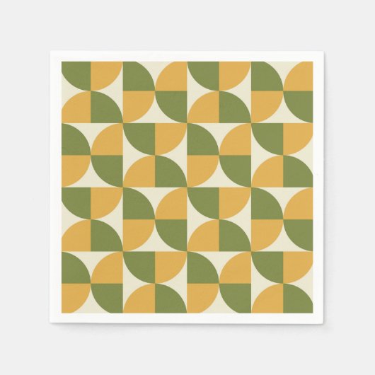 Serviette En Papier Mid Century Green Mustard yellow  Semi Circles  (Devant)