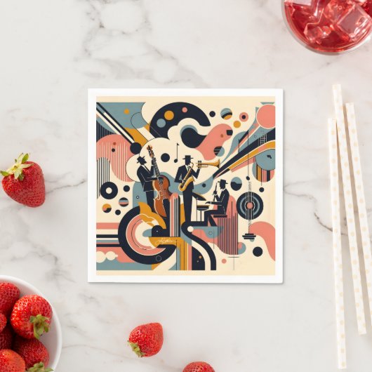 Serviette En Papier Mid Century Jazz Age Psychedelic Trio (En situation)