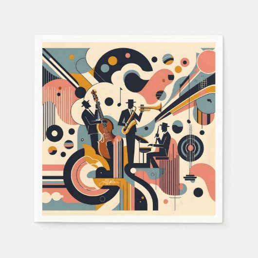 Serviette En Papier Mid Century Jazz Age Psychedelic Trio (Devant)