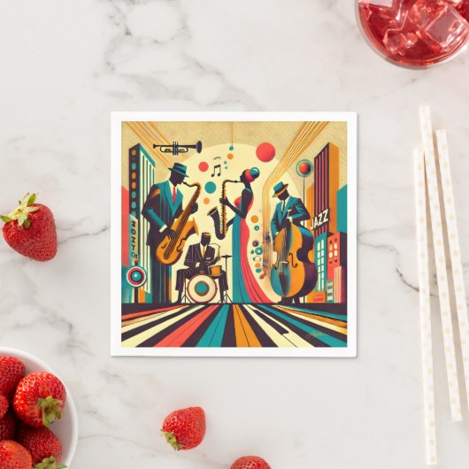 Serviette En Papier Mid Century Jazz Age Quartet (En situation)