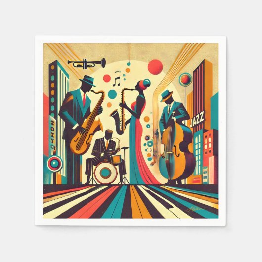 Serviette En Papier Mid Century Jazz Age Quartet (Devant)