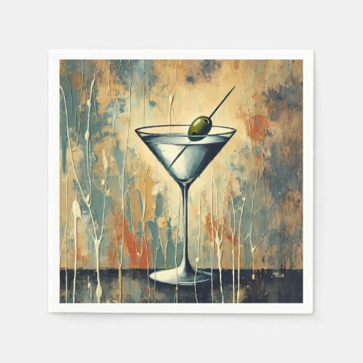 Serviette En Papier Mid Century Mixed Media Martini Art (Devant)