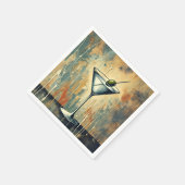 Serviette En Papier Mid Century Mixed Media Martini Art (Coin)