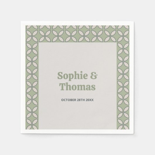 Serviette En Papier Mid Century Mod Retro Mariage Olive Green (Devant)