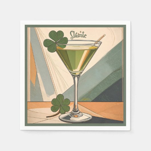 Serviette En Papier Mid Century Modern Art Shamrock Martini Sláinte!  (Devant)