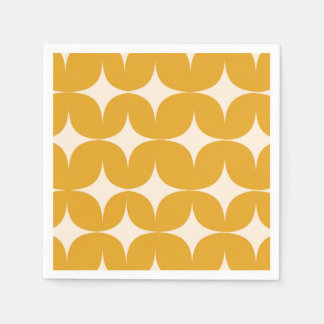 Serviette En Papier Mid Century Modern Beige Starbursts on Orange