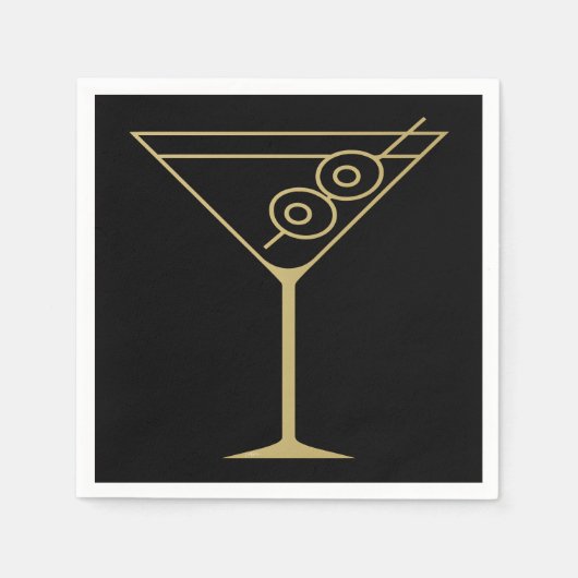 Serviette En Papier Mid Century Modern Gold 2 Olive Martini (Devant)