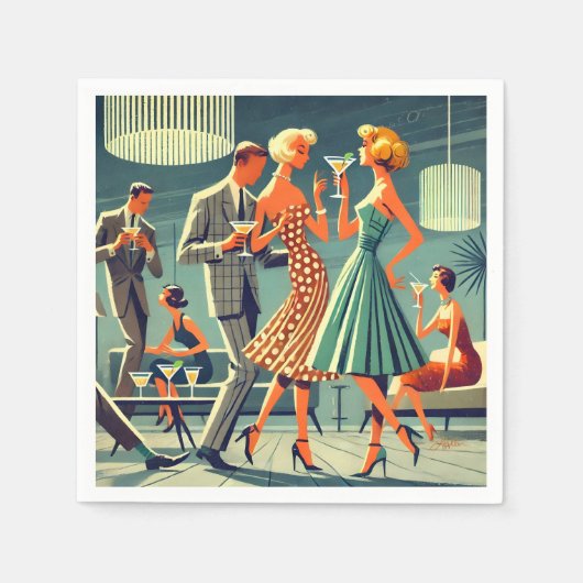 Serviette En Papier Mid Century Modern Martini Dance Cocktail Party (Devant)