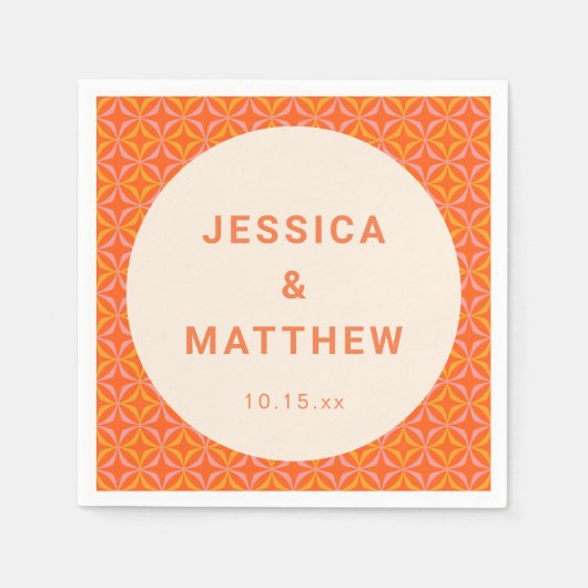 Serviette En Papier Mid Century Modern Orange Geometric Custom Wedding (Devant)