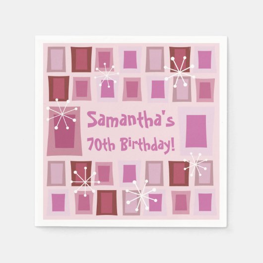 Serviette En Papier Mid Century Moderne 70e Anniversaire rose (Devant)