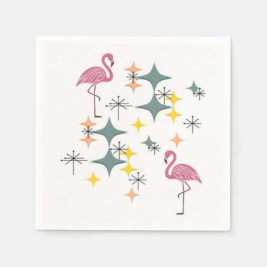 Serviette En Papier Mid Century Moderne Eames Era Starburst Flamants r (Devant)