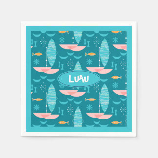 Serviette En Papier Mid Century Pink Catamaran - Blue Background