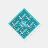 Serviette En Papier Mid Century Pink Catamaran - Blue Background (Coin)