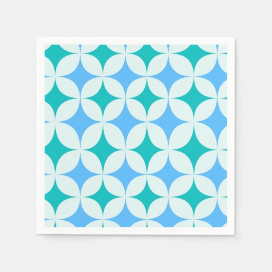 Serviette En Papier Mid Century Retro Starburs Motif Turquoise Bleu (Devant)