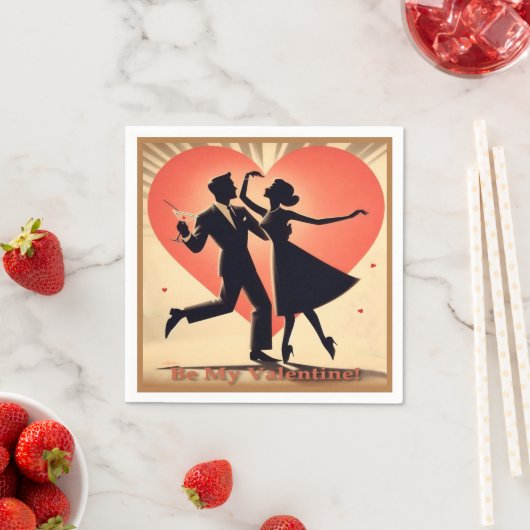 Serviette En Papier Mid Century Valentine Dancing Couple avec Martini (En situation)