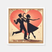 Serviette En Papier Mid Century Valentine Dancing Couple avec Martini (Devant)