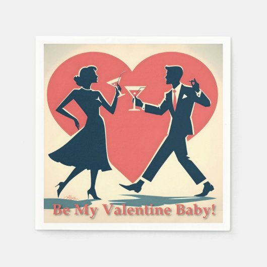 Serviette En Papier Mid Century Valentine Hip Martini Dancing Couple (Devant)