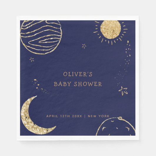 Serviette En Papier Midnight Galaxy Moon Star Boy Baby shower (Devant)