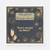 Serviette En Papier Midnight Gold Champagne Dreams Bubbly New Year Fun (Devant)