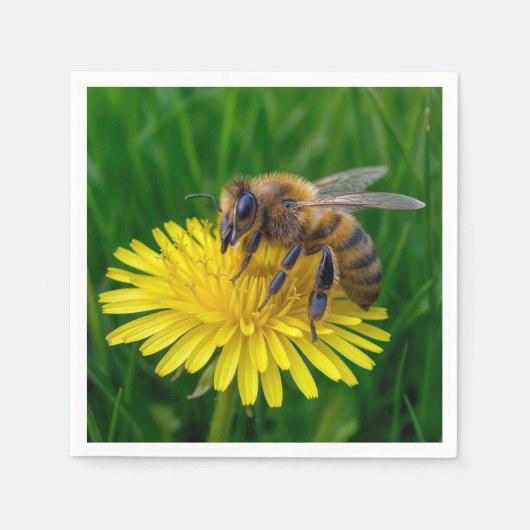 Serviette En Papier Miel abeille sur un Dandelion Jaune (Devant)