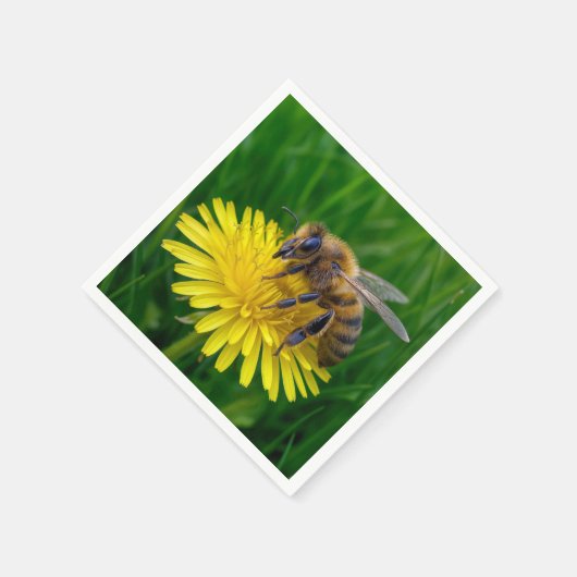 Serviette En Papier Miel abeille sur un Dandelion Jaune (Coin)