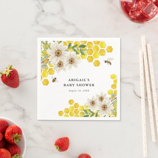 Serviette En Papier Miel Bee and Daisy Baby shower personnalisé (En situation)