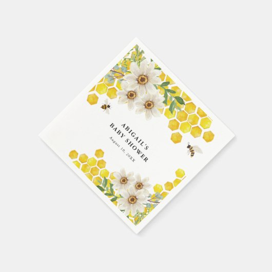 Serviette En Papier Miel Bee and Daisy Baby shower personnalisé (Coin)