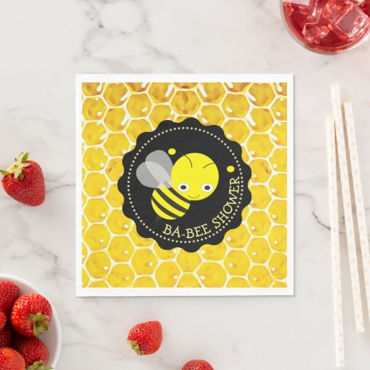 Serviette En Papier Miel Bee Bumblebee Thème Babee Douche Napkins (En situation)