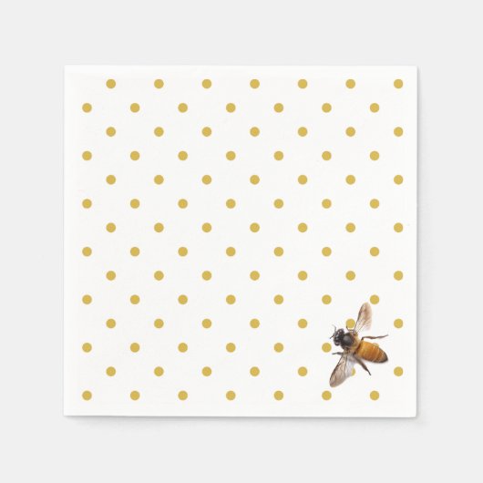 Serviette En Papier Miel Bee | rétro or et blanc polka-dot motif (Devant)
