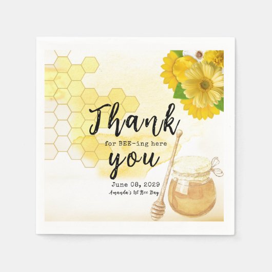 Serviette En Papier Miel sucré aux fleurs Première abeille Un annivers (Devant)