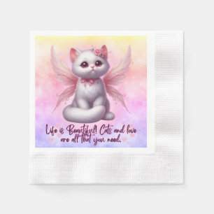 Serviette En Papier Mignon ange chaton avec des ailes la vie est belle