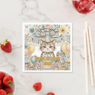 Serviette En Papier Mignon Chat Aquarelle Papier Serviette Premier Ann