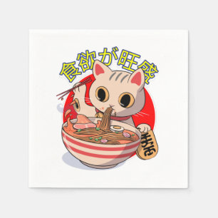 Serviette En Papier Mignon chat japonais mangeant des nouilles avec de