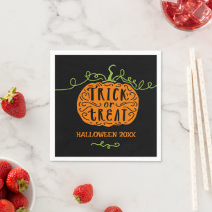 Serviette En Papier Mignon Citrouille Orange Noir Trick or Treat Hallo